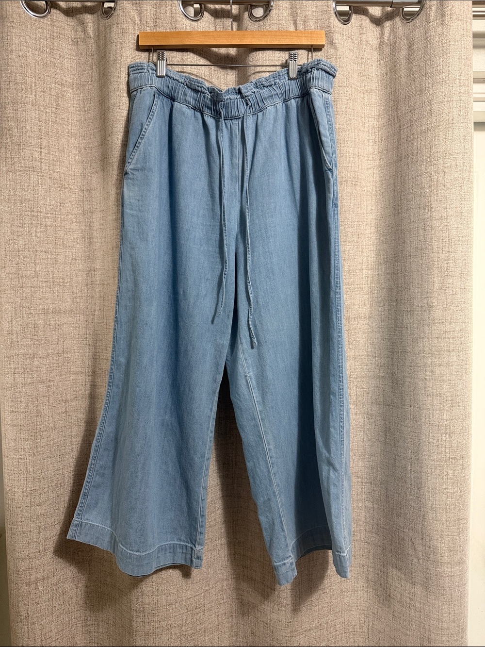 LOFT Light Blue Wide-Leg Drawstring Jeans